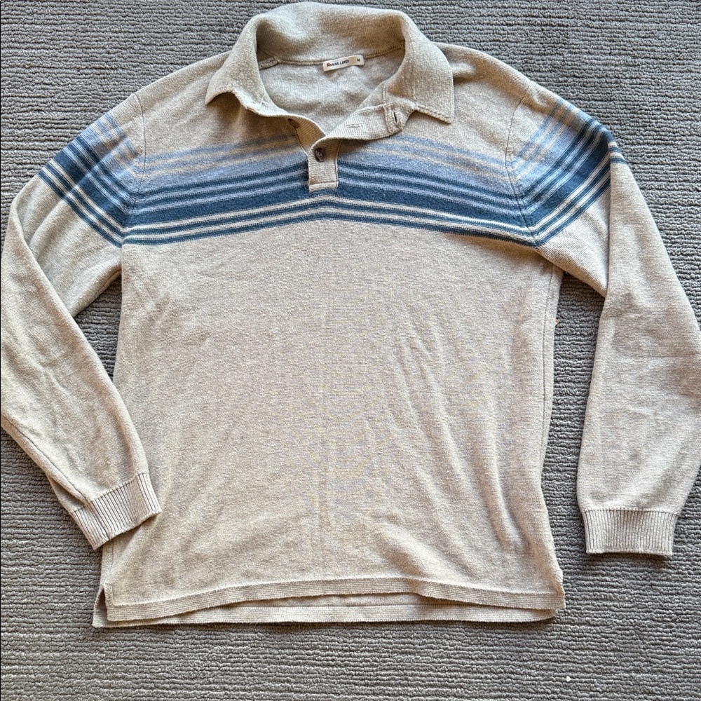 Marine Layer Beige and Blue Striped Polo